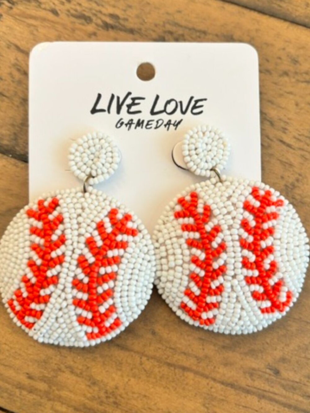 Live Love Gameday Beaded Baseball Statement Earrings Red White